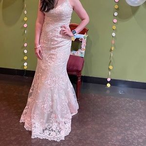 Beautiful thread embroidery fish cut gown